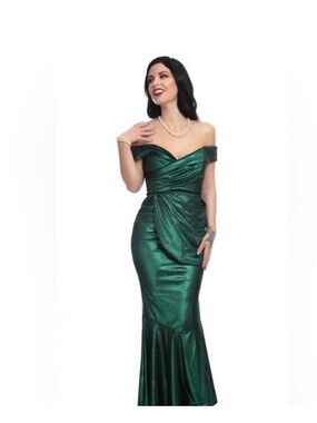 Collectif Emerald Green Off-Shoulder Satin Mermaid Gown